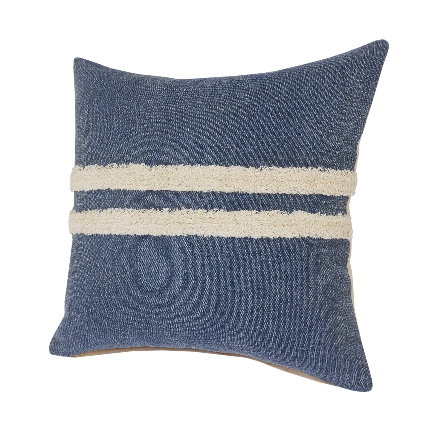 20" X 20" Dusty Blue And White 100% Cotton Striped Zippered Pillow