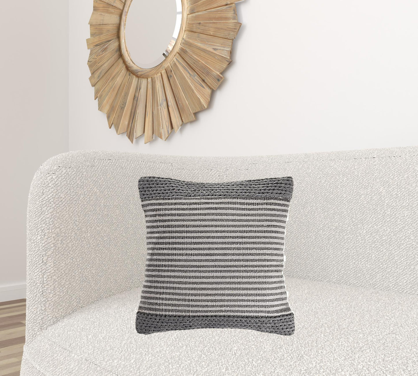 20" X 20" Gray And Ivory 100% Cotton Striped Zippered Pillow