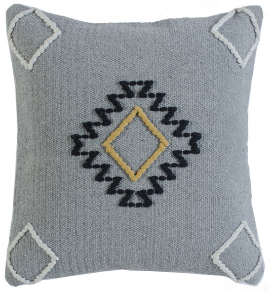 20" X 20" Gray Black Yellow And Ivory 100% Cotton Geometric Zippered Pillow