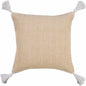 20" X 20" Brown and White Cotton Zippered Pillow With Embroidery, Tassels