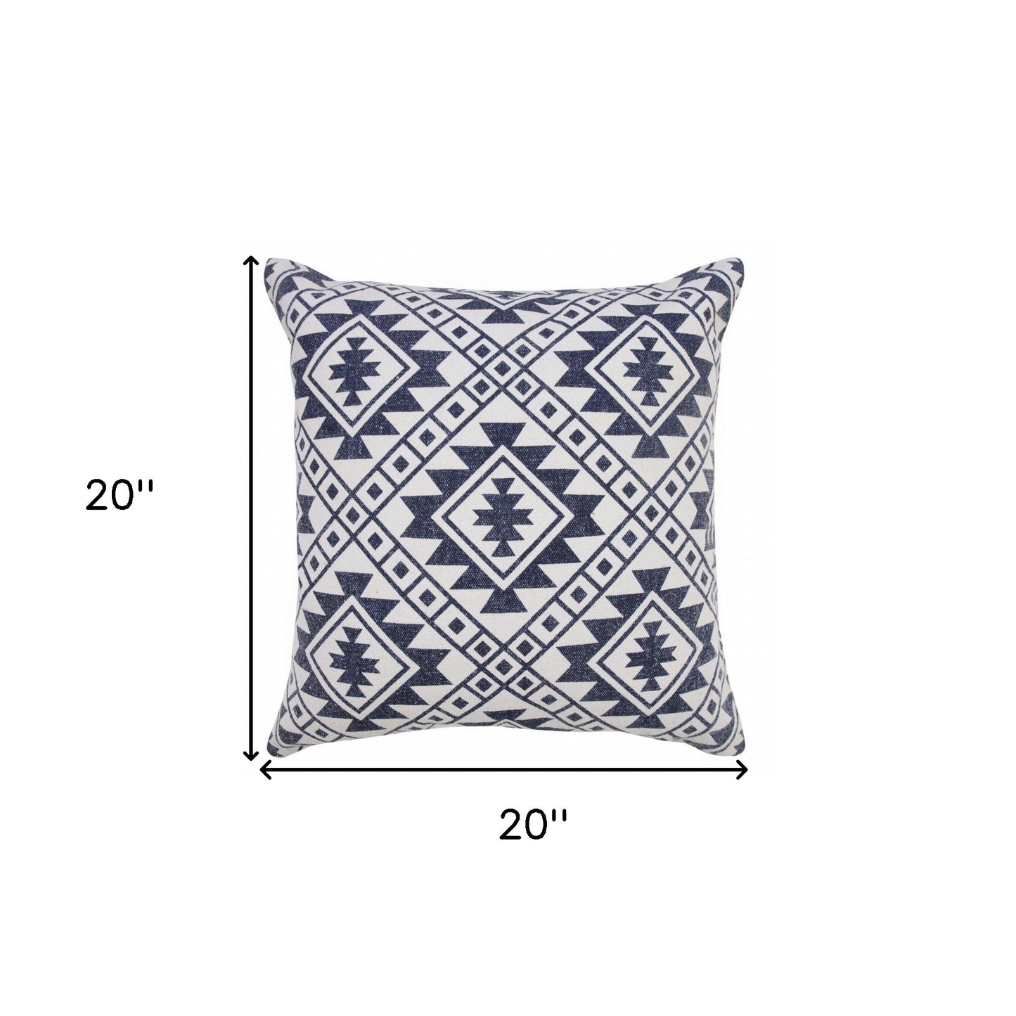 20" X 20" Navy And White 100% Cotton Geometric Zippered Pillow