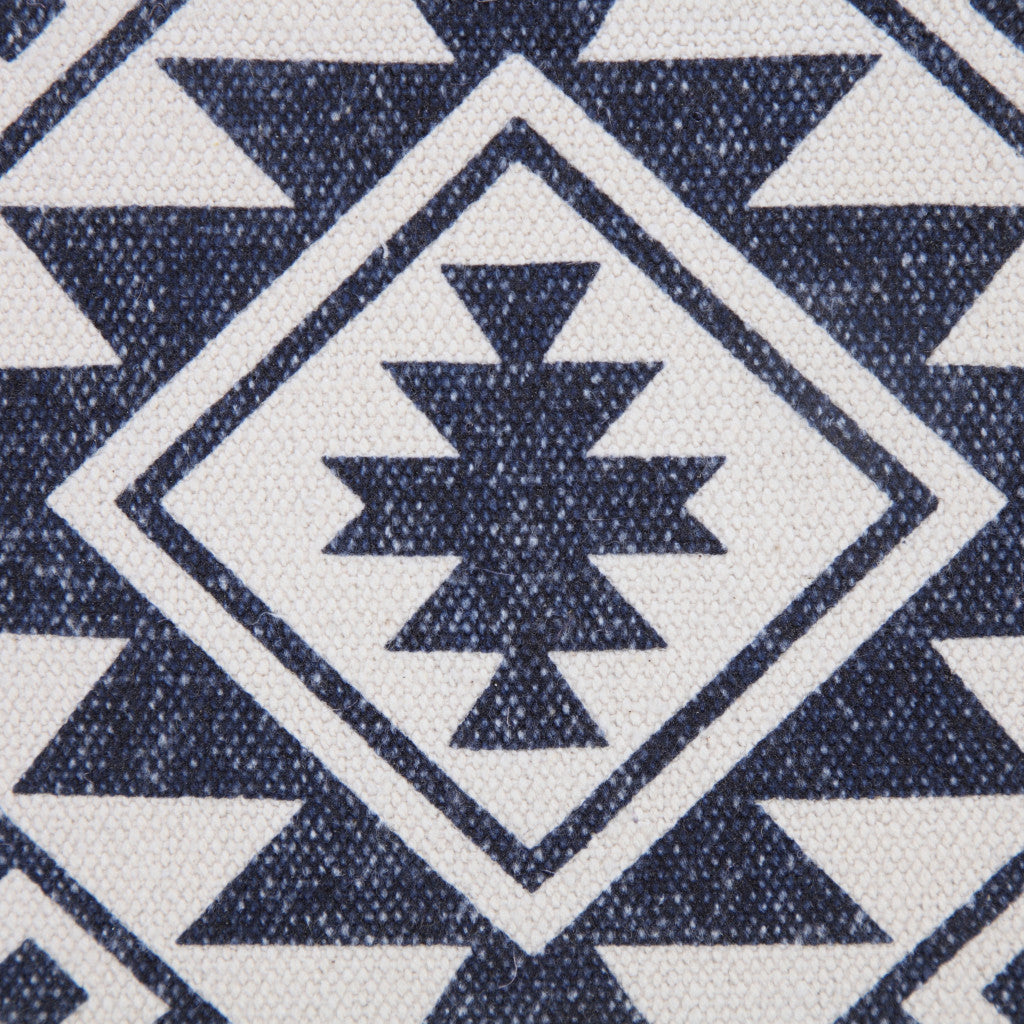 20" X 20" Navy And White 100% Cotton Geometric Zippered Pillow