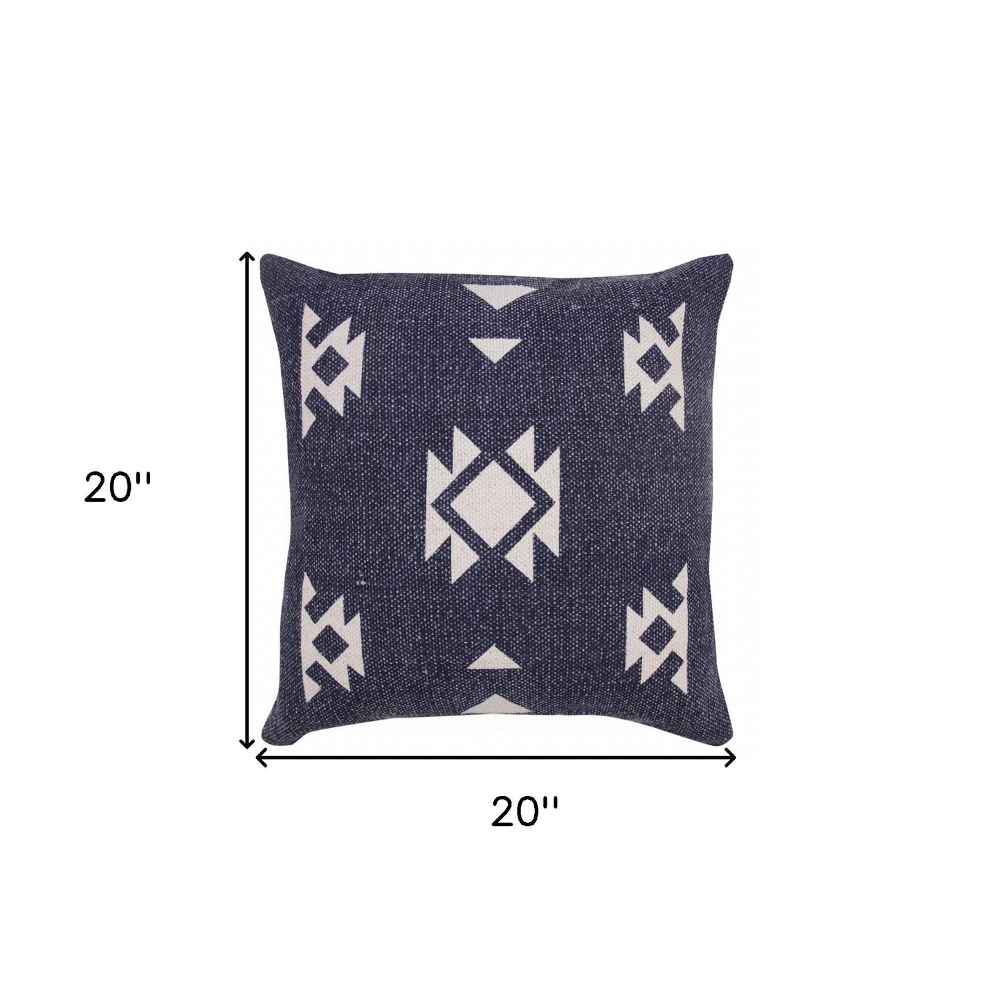 20" X 20" Navy And White 100% Cotton Geometric Zippered Pillow