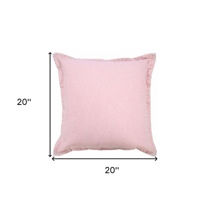 20" Light Pink Cotton Throw Pillow With Embroidered Edges