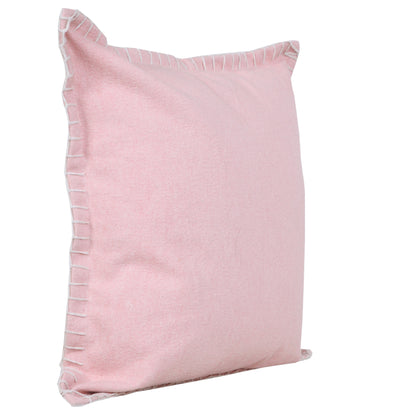 20" Light Pink Cotton Throw Pillow With Embroidered Edges