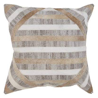 20" Beige and Brown Striped Cowhide Throw Pillow