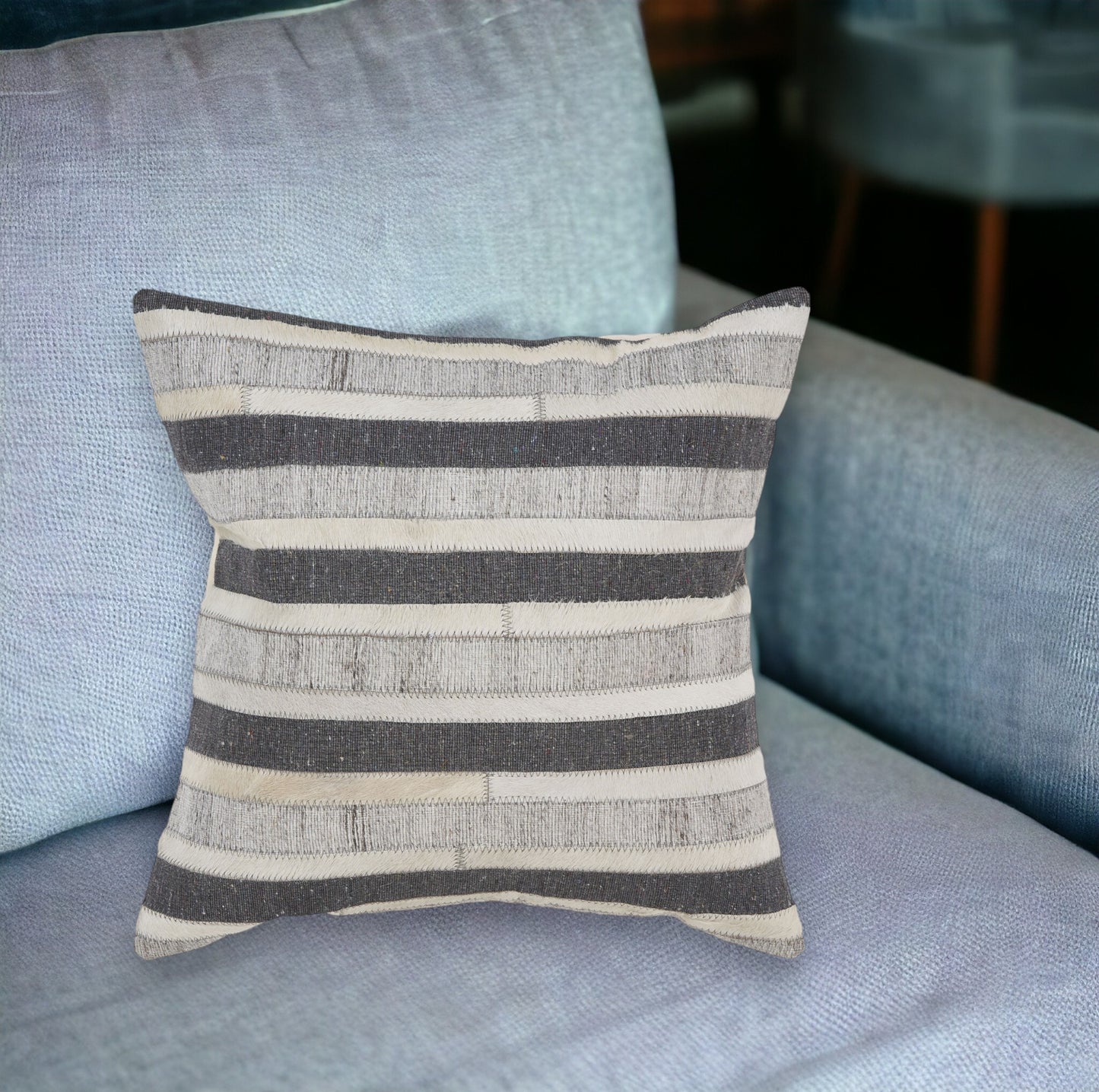 20" Charcoal Striped Wool Throw Pillow