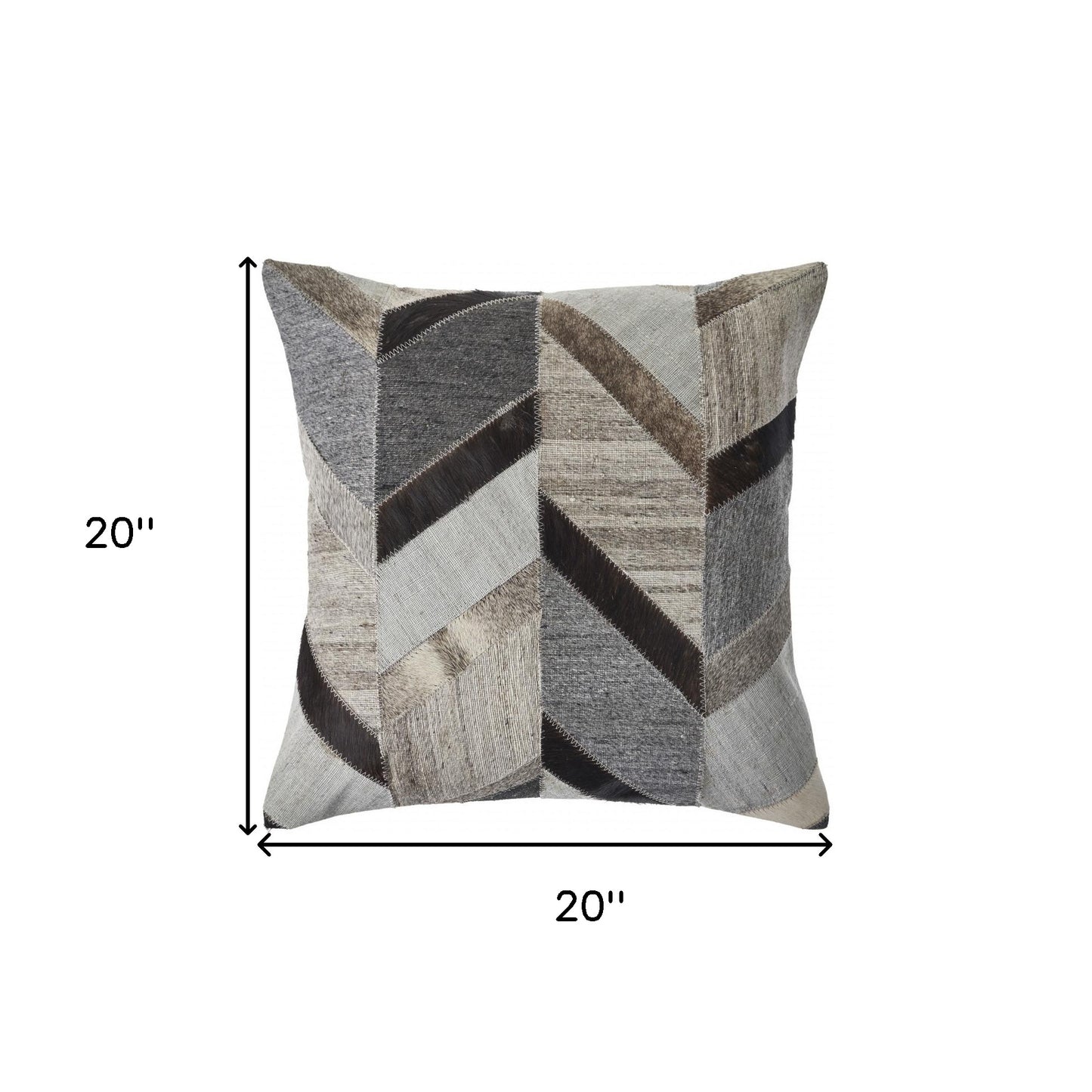 20" X 20" Gray And Brown 100% Wool Chevron Zippered Pillow