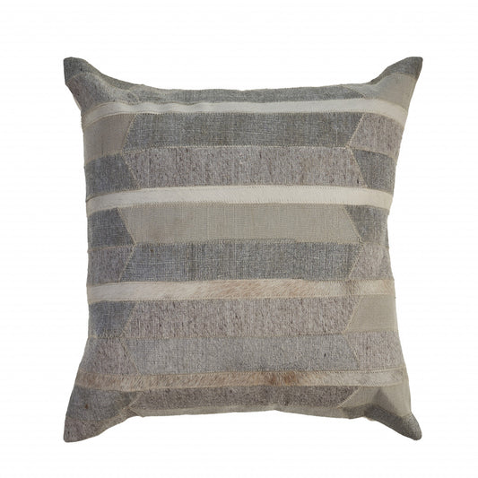 20" X 20" Gray Taupe And Ivory 100% Wool Striped Zippered Pillow