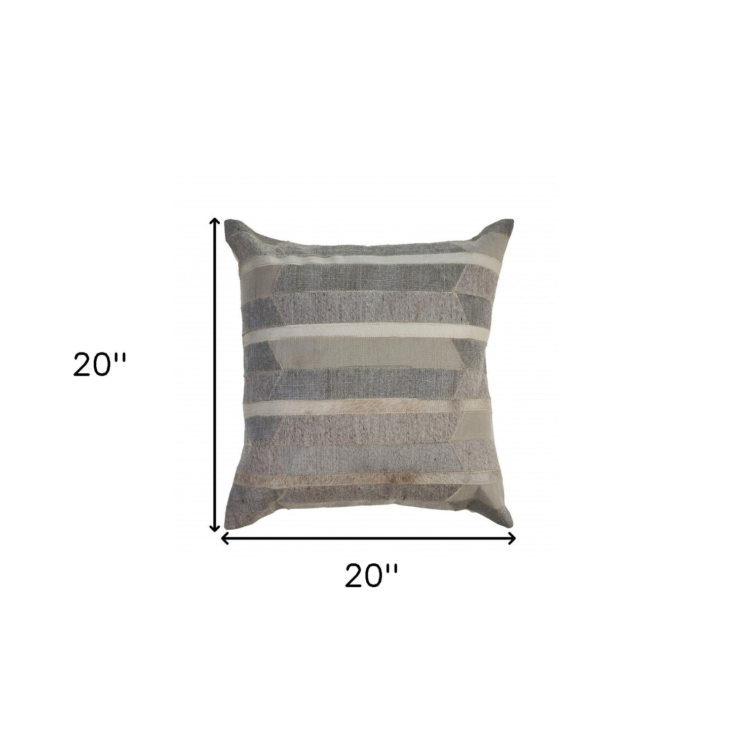 20" X 20" Gray Taupe And Ivory 100% Wool Striped Zippered Pillow