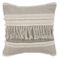 20" X 20" Beige and Ivory Chevron Cotton Zippered Pillow With Fringe