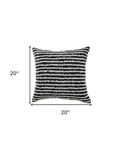 14" X 36" Black And Cream 100% Cotton Striped Zippered Pillow