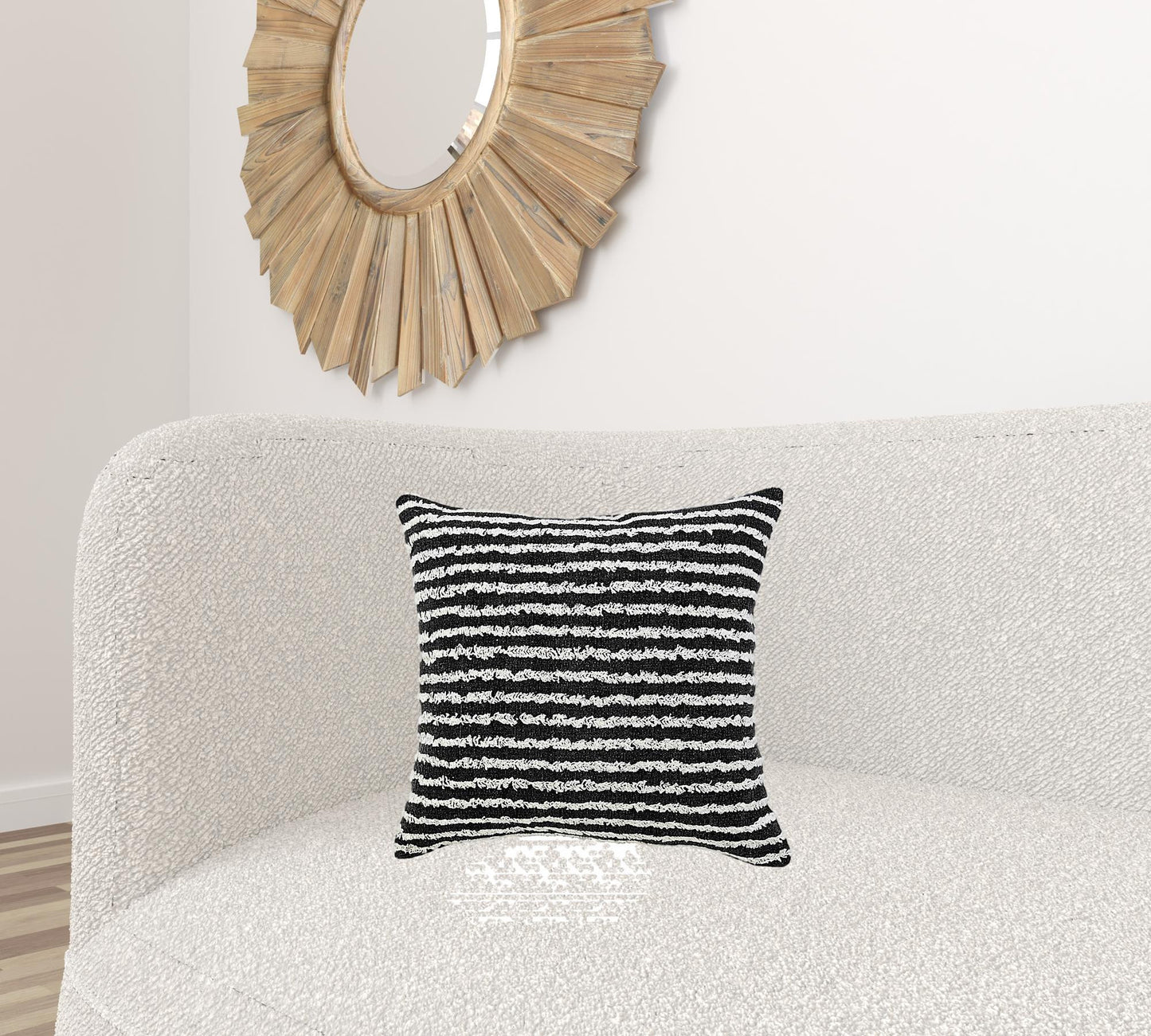 14" X 36" Black And Cream 100% Cotton Striped Zippered Pillow