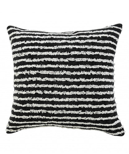 14" X 36" Black And Cream 100% Cotton Striped Zippered Pillow