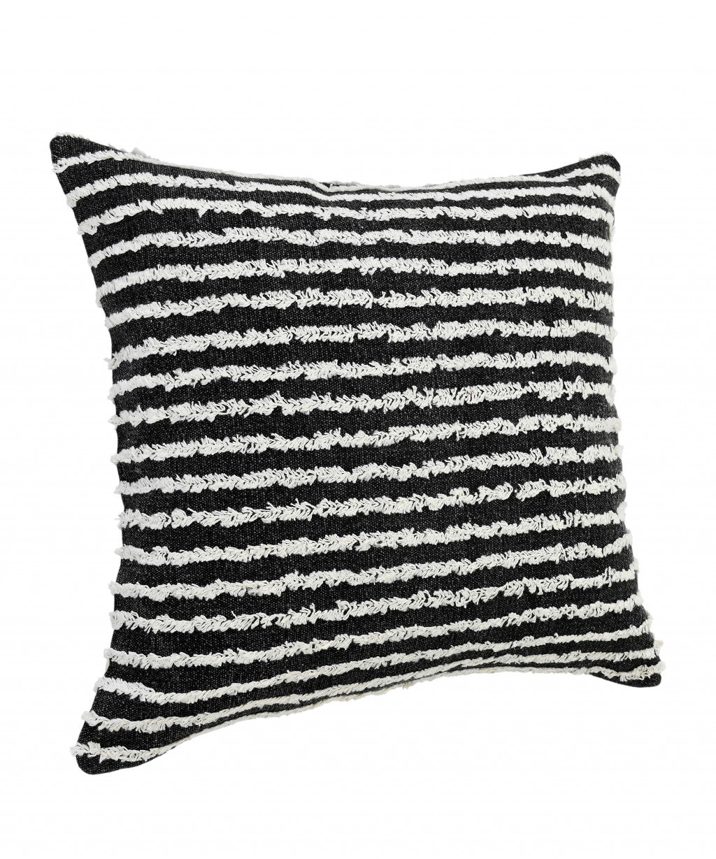 14" X 36" Black And Cream 100% Cotton Striped Zippered Pillow