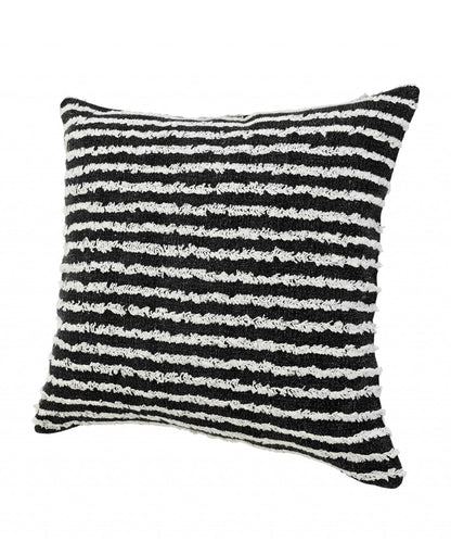 14" X 36" Black And Cream 100% Cotton Striped Zippered Pillow