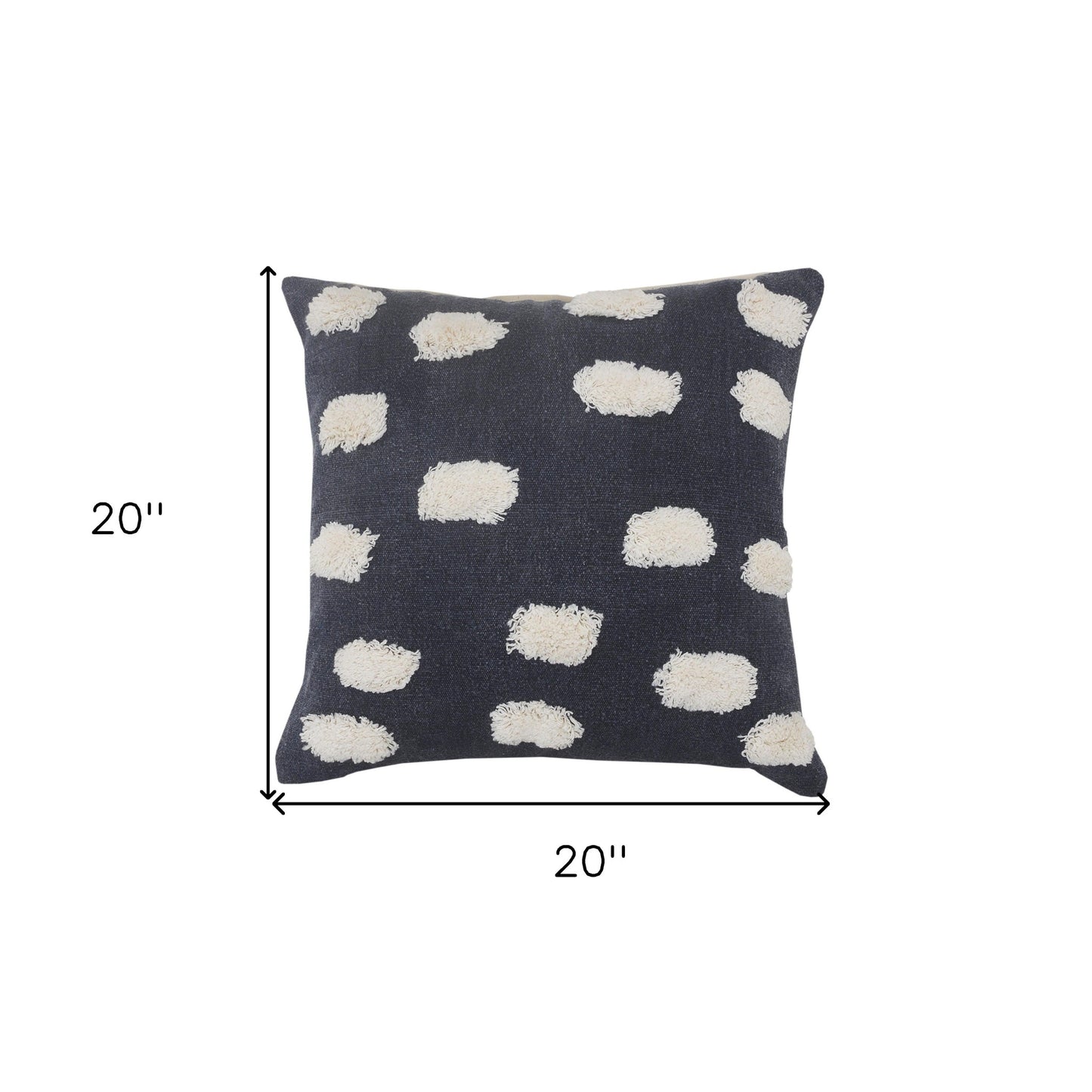 20" X 20" Dark Blue And White 100% Cotton Zippered Pillow