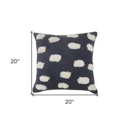 20" X 20" Dark Blue And White 100% Cotton Zippered Pillow