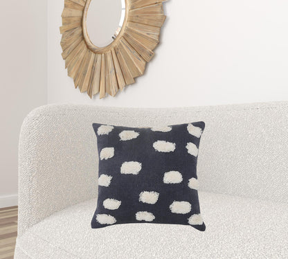 20" X 20" Dark Blue And White 100% Cotton Zippered Pillow