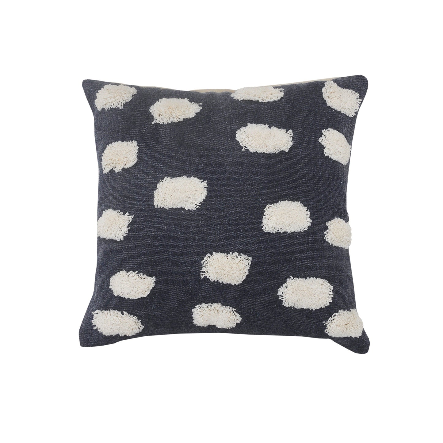 20" X 20" Dark Blue And White 100% Cotton Zippered Pillow