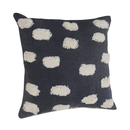 20" X 20" Dark Blue And White 100% Cotton Zippered Pillow