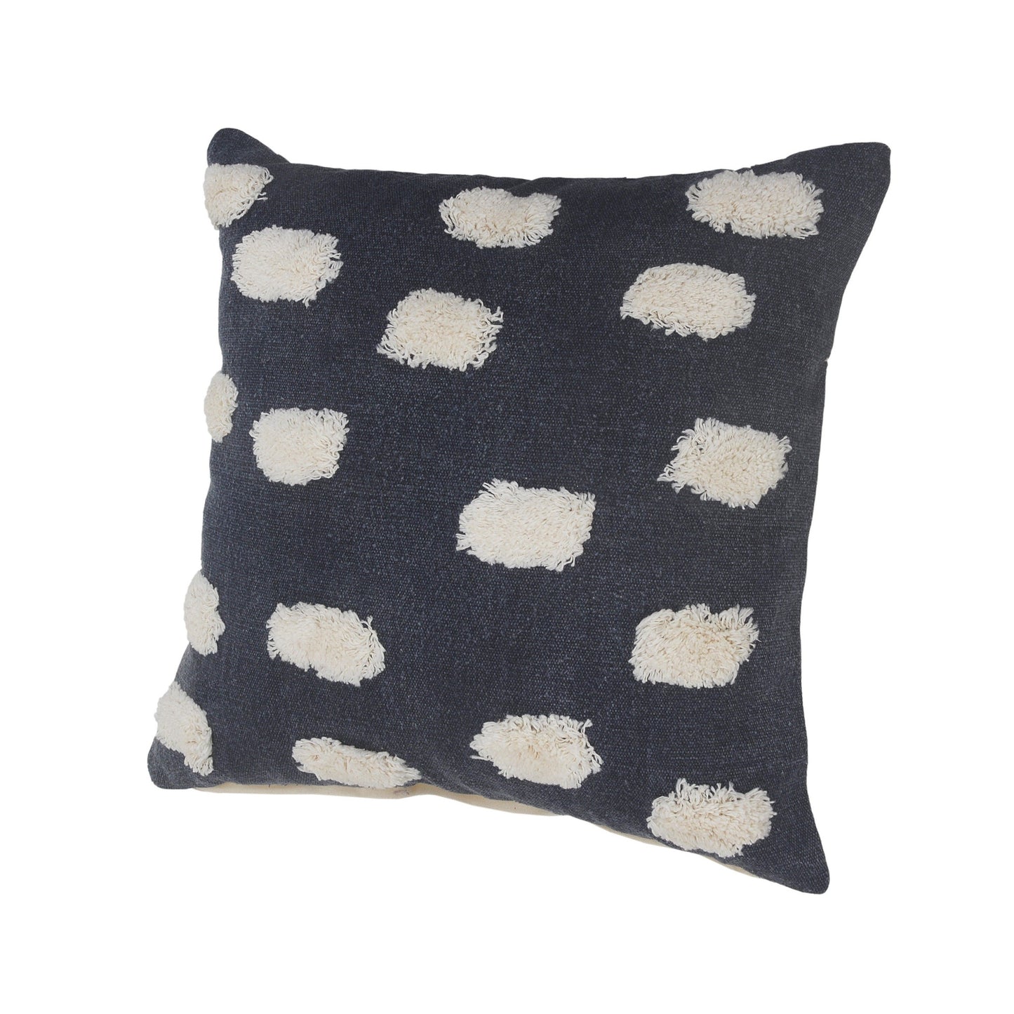 20" X 20" Dark Blue And White 100% Cotton Zippered Pillow