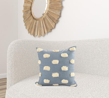 20" X 20" Dark Blue And White 100% Cotton Zippered Pillow