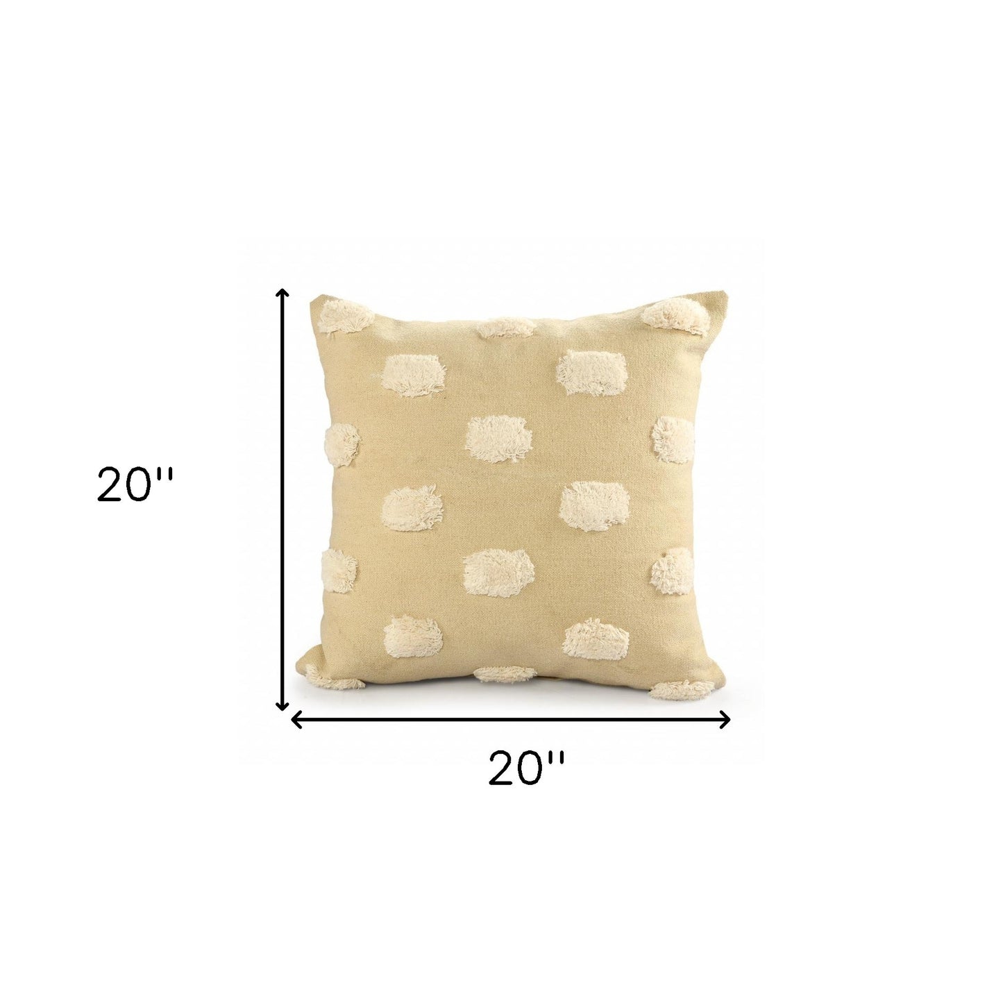 20" Natural and Ivory Polka Dot Cotton Throw Pillow With Pompoms and Texture