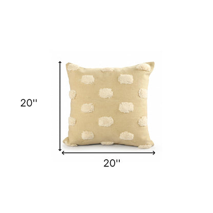 20" Natural and Ivory Polka Dot Cotton Throw Pillow With Pompoms and Texture