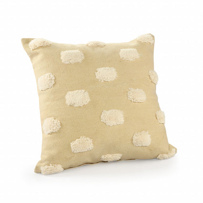 20" Natural and Ivory Polka Dot Cotton Throw Pillow With Pompoms and Texture