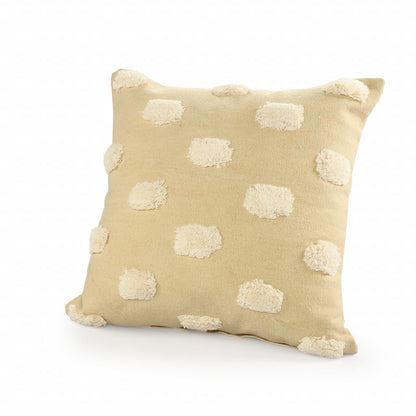 20" Natural and Ivory Polka Dot Cotton Throw Pillow With Pompoms and Texture