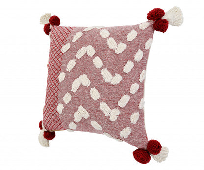 20" X 20" Red And Cream 100% Cotton Geometric Zippered Pillow