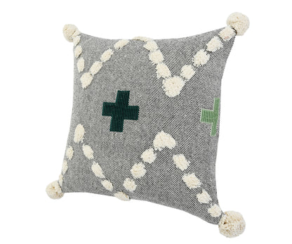 20" X 20" Black Off-White And Green 100% Cotton Geometric Zippered Pillow