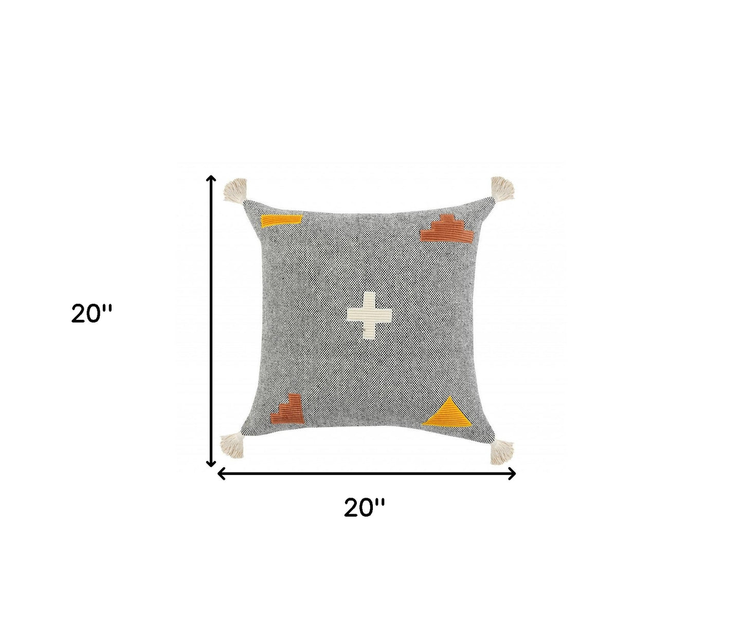 20" X 20" Black Off-White Yellow And Orange 100% Cotton Geometric Zippered Pillow