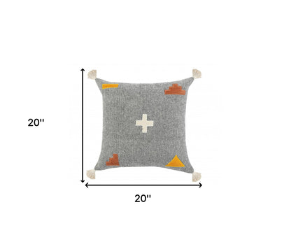 20" X 20" Black Off-White Yellow And Orange 100% Cotton Geometric Zippered Pillow