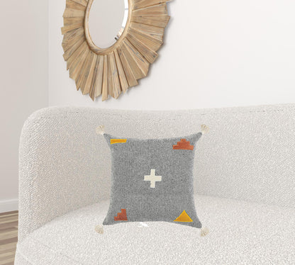 20" X 20" Black Off-White Yellow And Orange 100% Cotton Geometric Zippered Pillow