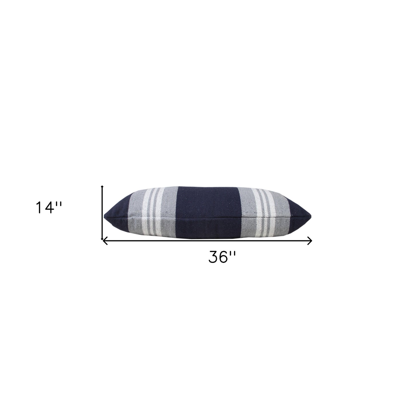 14" X 36" Navy Gray And White 100% Cotton Coastal Zippered Pillow