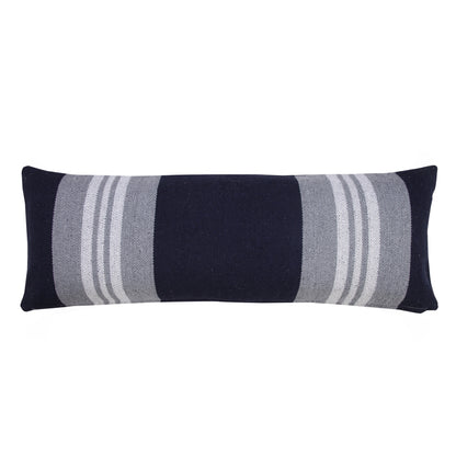 14" X 36" Navy Gray And White 100% Cotton Coastal Zippered Pillow