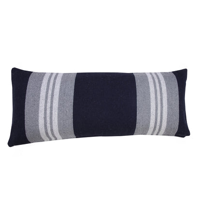 14" X 36" Navy Gray And White 100% Cotton Coastal Zippered Pillow