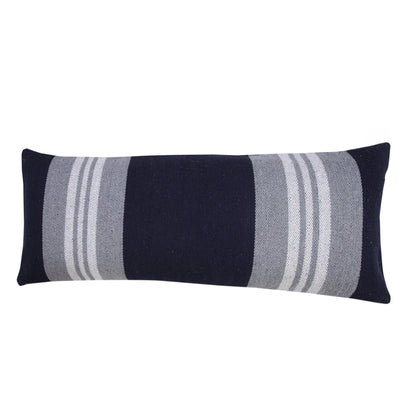 14" X 36" Navy Gray And White 100% Cotton Coastal Zippered Pillow