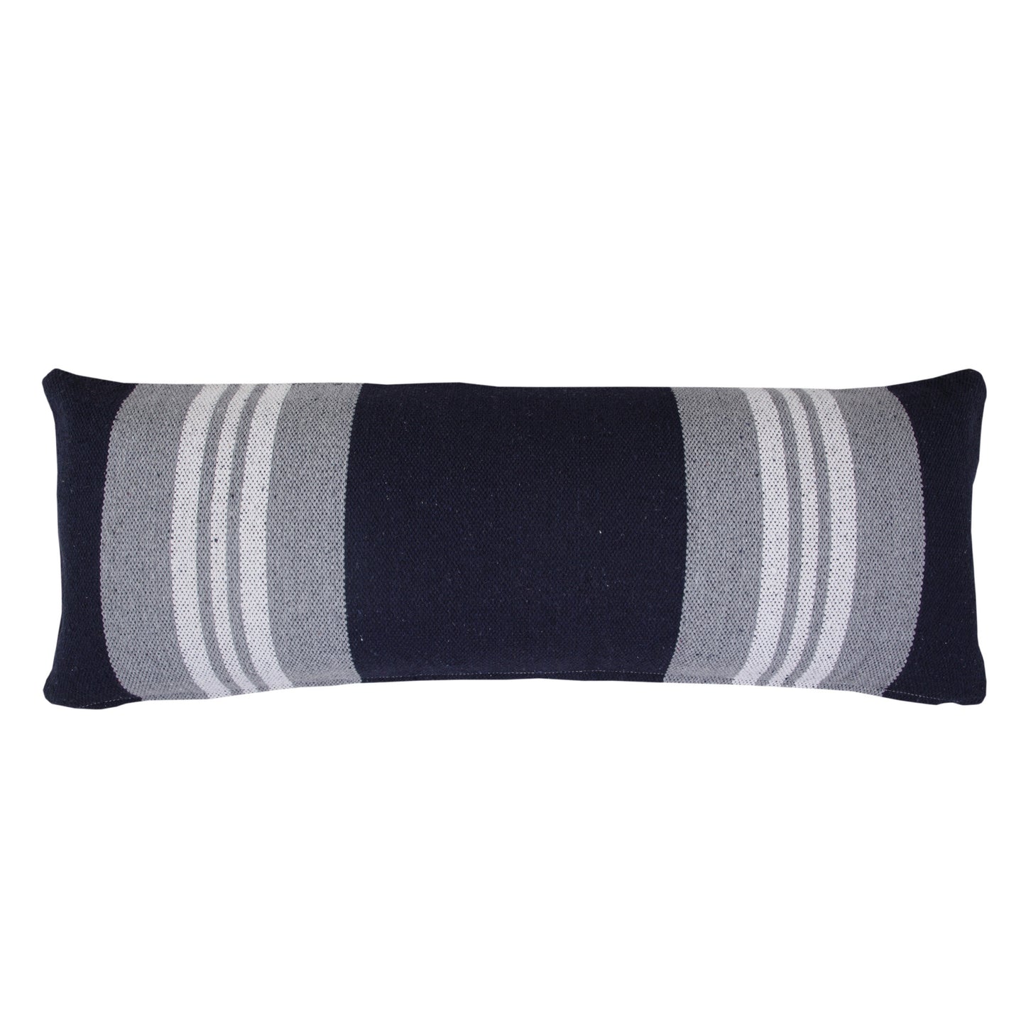 14" X 36" Navy Gray And White 100% Cotton Coastal Zippered Pillow