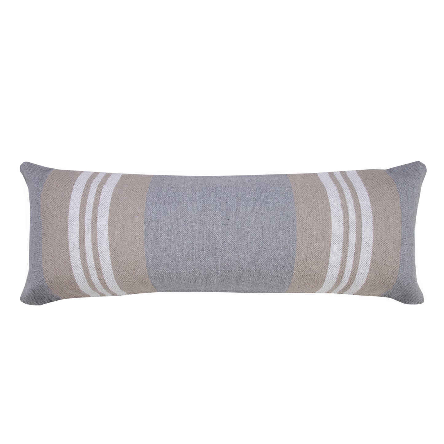 14" X 36" Beige and Gray Striped Cotton Zippered Pillow