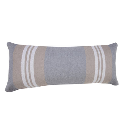 14" X 36" Beige and Gray Striped Cotton Zippered Pillow