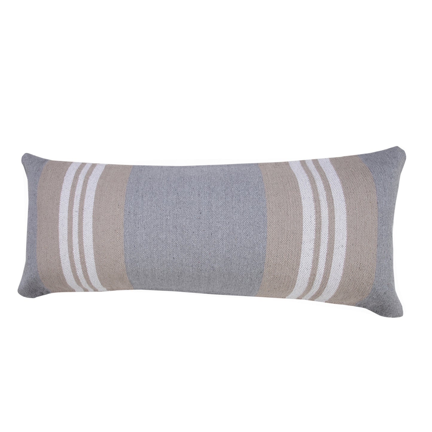 14" X 36" Beige and Gray Striped Cotton Zippered Pillow