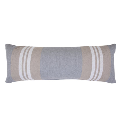 14" X 36" Beige and Gray Striped Cotton Zippered Pillow