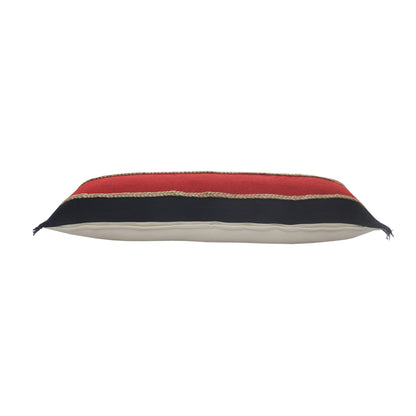 14" X 36" Red Navy And Tan 100% Cotton Striped Zippered Pillow