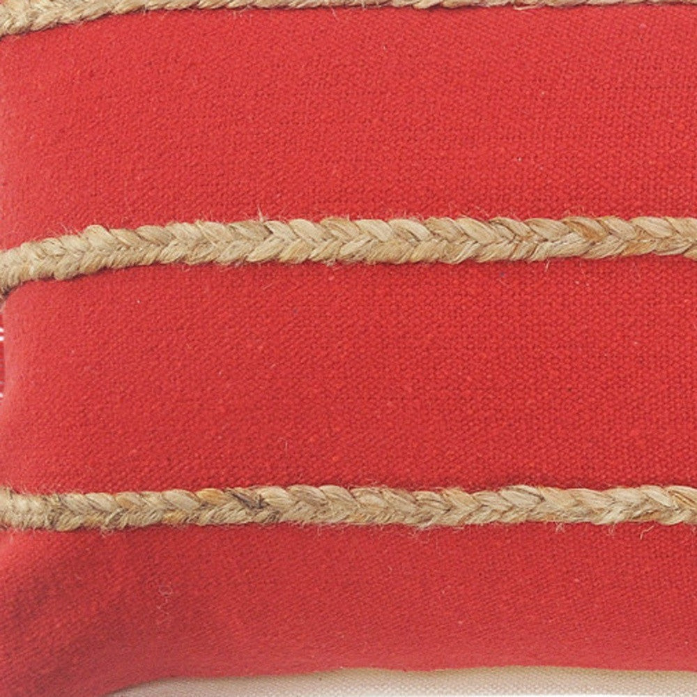 14" X 36" Red And Tan 100% Cotton Zippered Pillow