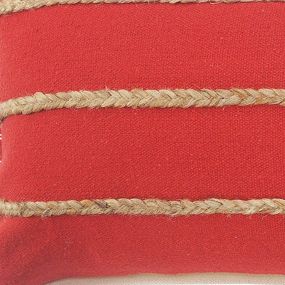 14" X 36" Red And Tan 100% Cotton Zippered Pillow