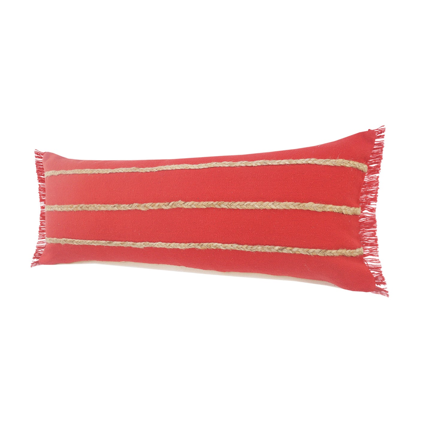 14" X 36" Red And Tan 100% Cotton Zippered Pillow