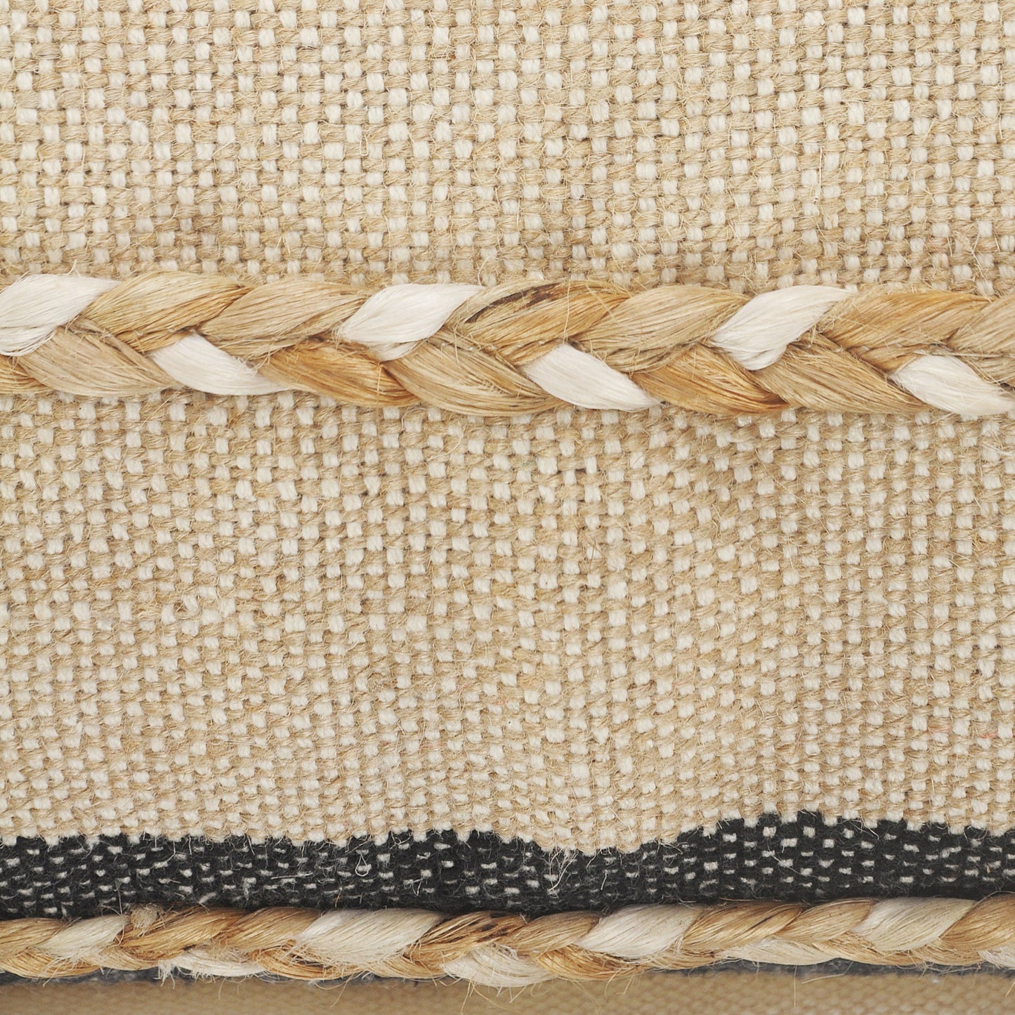 14" X 36" Black Tan And Taupe Jute Striped Zippered Pillow